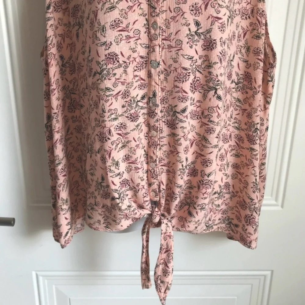 🔴 4/$15 Peace & Pearls Women’s 3X Peach Floral Front Tie Sleeveless Tank Top EUC - Picture 8 of 14